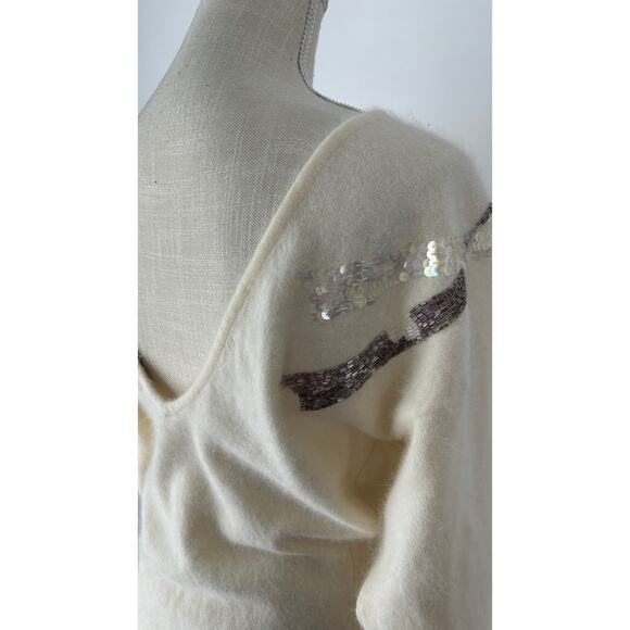 Gillian Sportswear Vintage Angora Lambswool Sequin Sweater Women Medium Cream - Picture 6 of 9